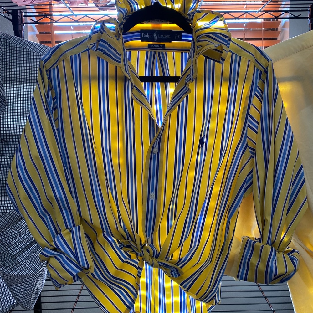 Ralph Lauren Yellow and Blue Striped Button-Up Blouse - Picture 3 of 4